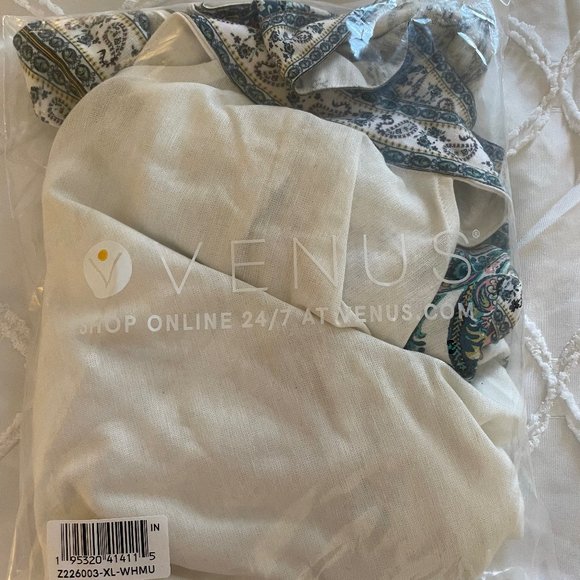 Venus Women's Sleeveless Top Ivory with Pattern Button and Tie - Picture 2 of 5